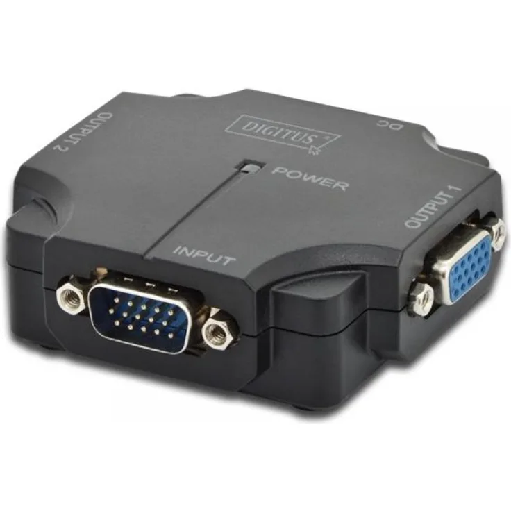 DIGITUS Professional VGA Splitter, 2-Port, Plastikgehäuse, 350 MHz, HDSUB 15-M - 2x HDSUB 15-F, Max. Auflösung 1920x1080 Pixel, schwarz