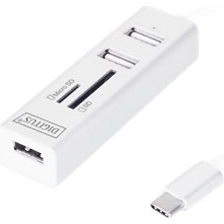 DIGITUS USB 2.0 Typ-C 3-Port Hub mit Kartenleser, 1x MicroSD Port, Weiß