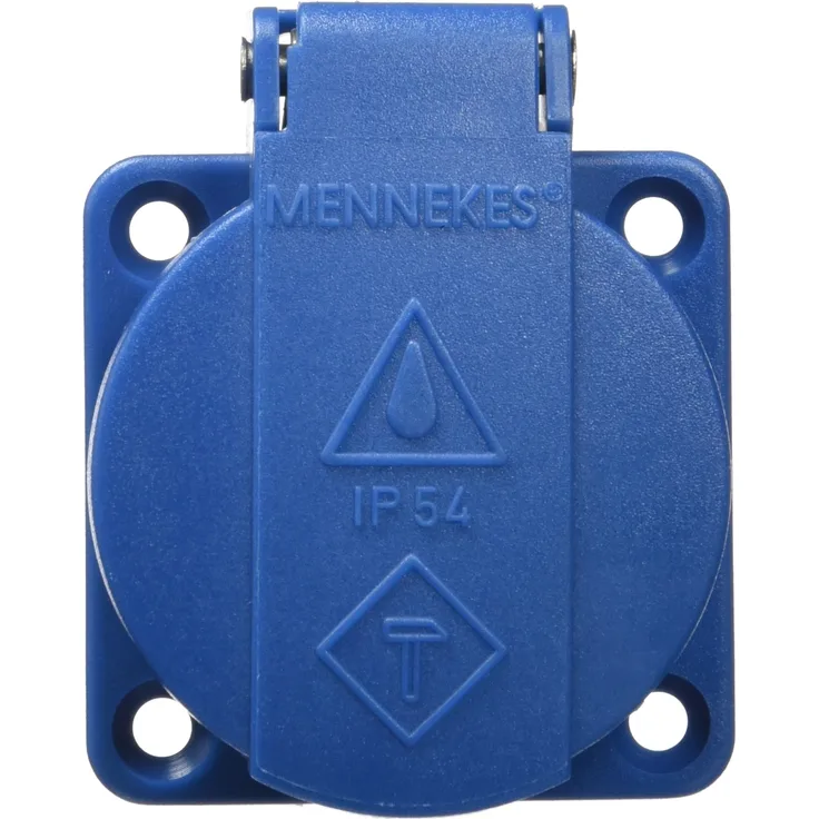 MENNEKES 11011 IP54-geschützte SCHUKO-Steckdose ohne Verschluss zum Tafeleinbau, 3-polig mit 2 Leitern + Erde, 16 A, 230 V, blau