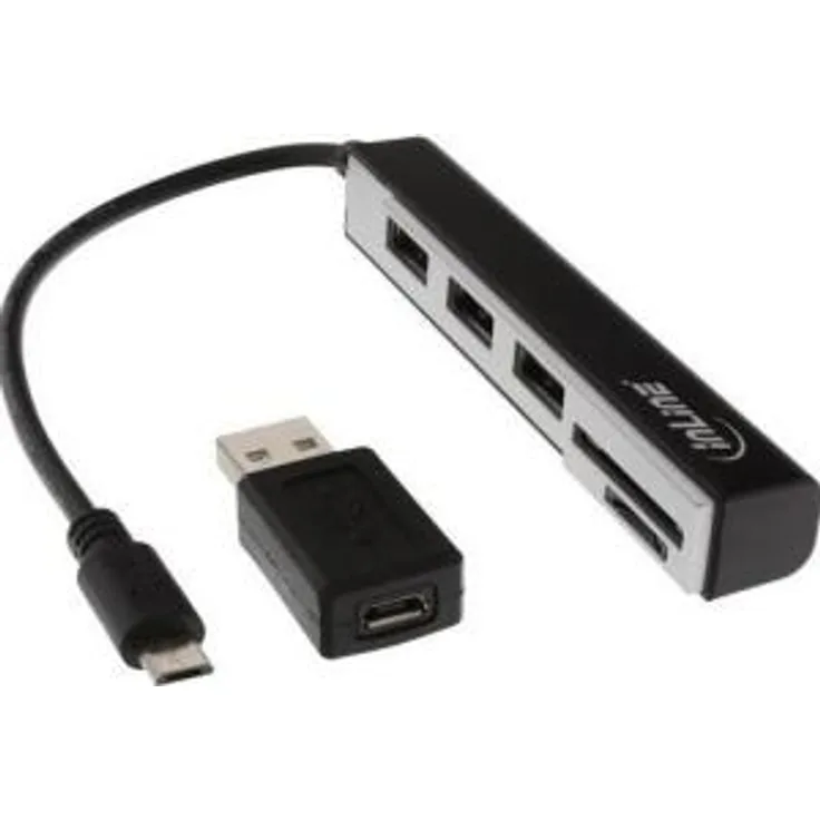 InLine 66775C USB OTG Cardreader & 3-Port USB 2.0 Hub, für SDXC und microSD, mit Adapter