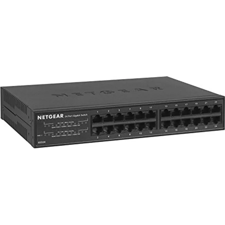 Netgear GS324 Switch 24 Port Switch Gigabit Ethernet (LAN Switch für Desktop- oder Rack-Montage, Plug-and-Play, energieeffizient, lüfterloses Gehäuse für leisen Betrieb)