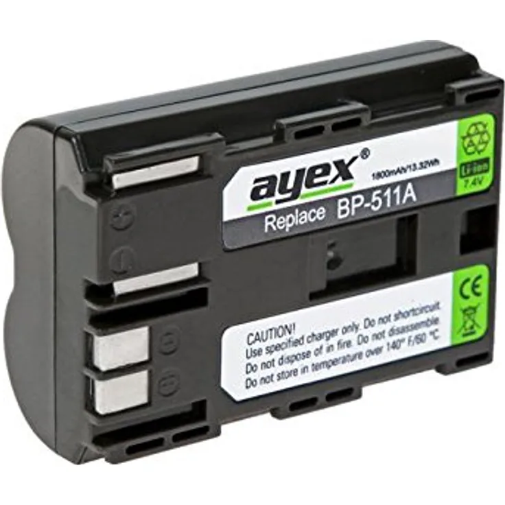 ayex Original BP-511a Li-Ion Akku mit 1800 mAh für Canon EOS 10D, 20D, 30D, 40D, 50D, 5D, 300D, Powershot G1, G2, G3, G4, G5, G6, Pro 1 u.v.m.
