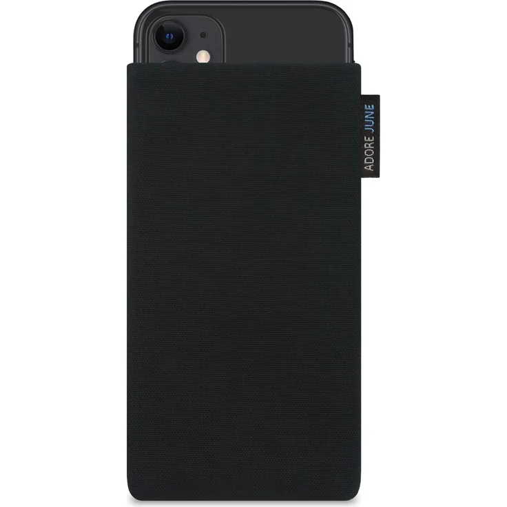 Adore June Classic Schwarz Tasche kompatibel mit Apple iPhone 11 Handytasche aus widerstandsfähigem Cordura Stoff mit Display Reinigungs-Effekt, Made in Europe
