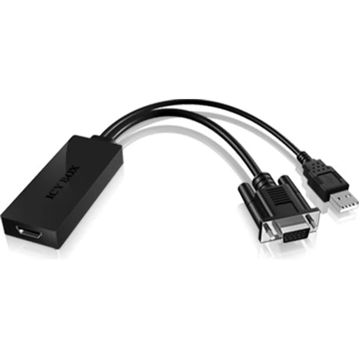 Icy Box IB-AC512 Video-Adapter VGA + Audio (per USB-Anschluss) auf HDMI, Full HD (1920x1080), 2 Kanal-Virtueller 5.1 Sound, schwarz