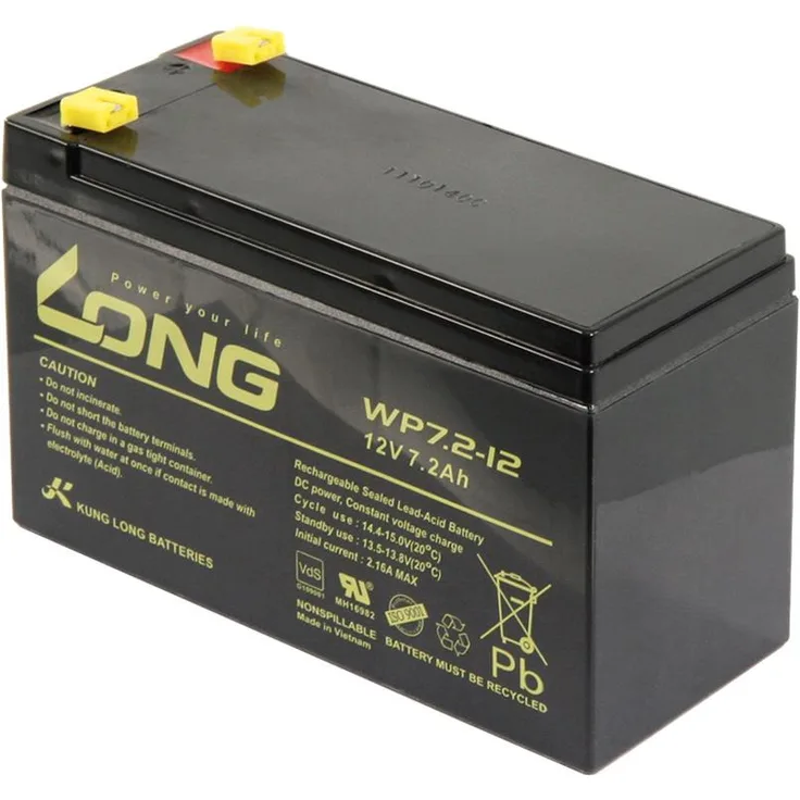 Bleiakku KUNG LONG WP7,2-12 12V-7,2Ah VdS 151x65x102mm 2,67kg
