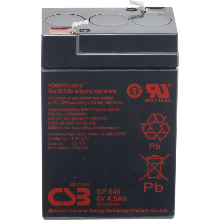 CSB Battery GP 645 Standby USV GP645F1 Bleiakku 6V 4.5Ah Blei-Vlies (AGM) (B x H x T) 70 x 107 x 48mm Flachstecker 4.8 mm