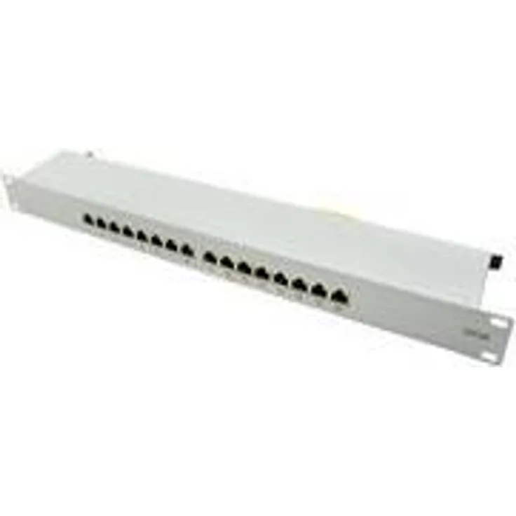 LogiLink Professional NP0075 Vollgeschirmtes CAT 6A Patch- -Verteilerfeld mit 16-Ports, PoE und PoE+, (1 Höheneinheit) Lichtgrau