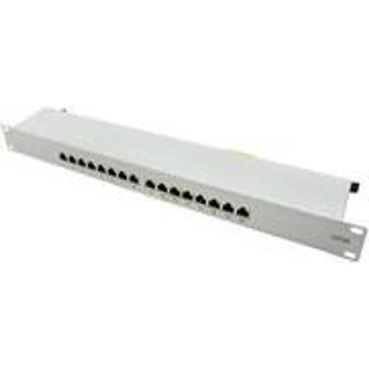 LogiLink Professional NP0075 Vollgeschirmtes CAT 6A Patch- -Verteilerfeld mit 16-Ports, PoE und PoE+, (1 Höheneinheit) Lichtgrau