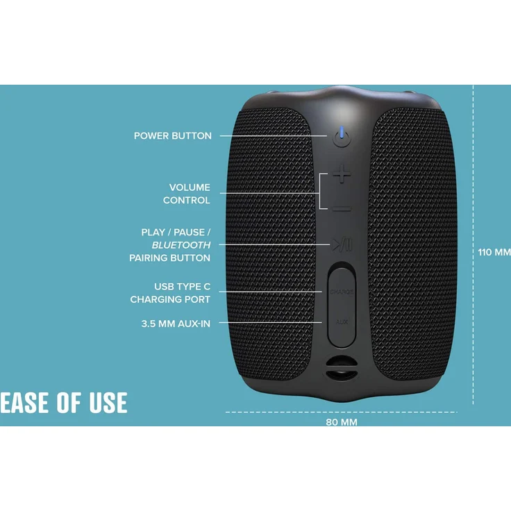 Creative MuVo Play (51MF8365AA000) Bluetooth-Lautsprecher, wasserdicht, Schwarz – Bild 7