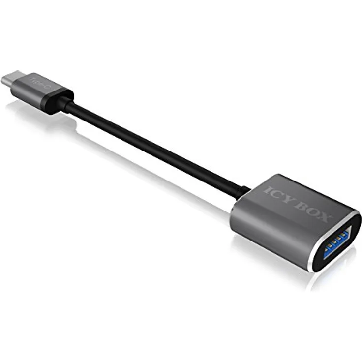 ICY BOX IB-CB010-C USB 3.0 (Type-A Buchse) auf USB 3.0 (Type-C Stecker) Adapter-Kabel, Aluminium, anthrazit