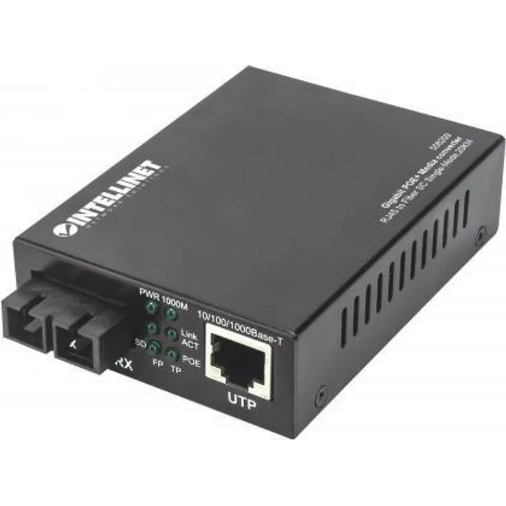 Intellinet Gigabit PoE+ Media Converter - Medienkonverter - GigE - 10Base-T, 1000Base-LX, 100Base-TX, 1000Base-T - RJ-45 / SC Single-Modus - bis zu 20 km - 1310 nm (508209)