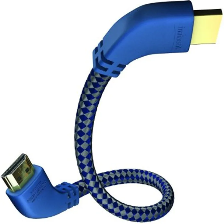 inakustik – 0042505 – Premium High Speed HDMI 2.0a Kabel mit Ethernet | Mit gewinkelten Steckern für platzsparenden Anschluss | 5,0m in Blau-Silber | 2160p - 4K50-60Hz - ARC - HDR-Support - HD Audio