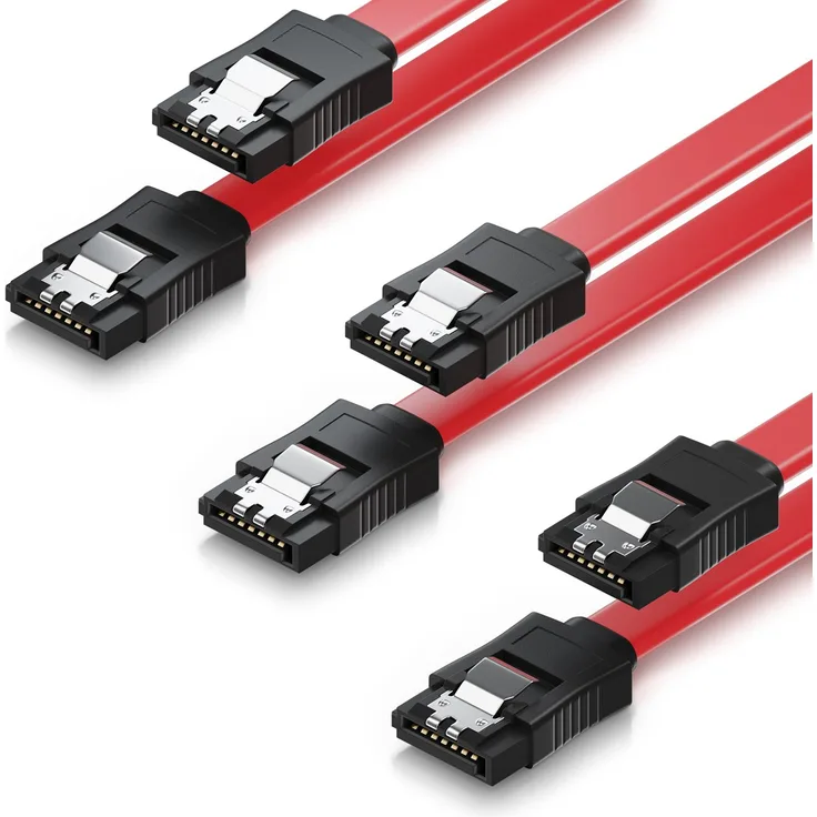 SET - 3x deleyCON [0,5m] S-ATA 3 Kabel - PREMIUM SATA 3 HDD / SSD Datenkabel mit Clip - 2x Stecker gerade - bis 6 Gbit/s - Länge: 50cm / Farbe: Rot