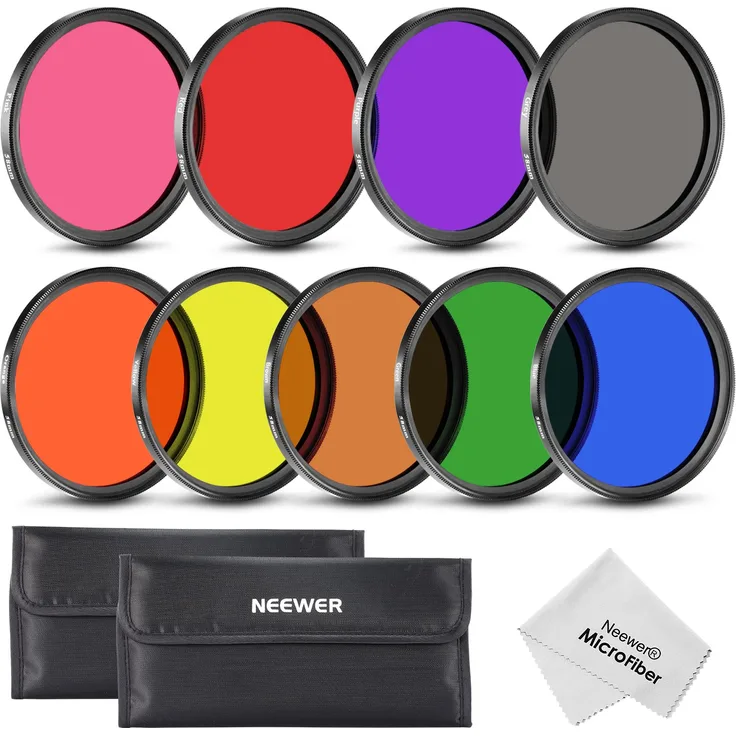 Neewer komplett Vollfarb-Objektiv-Filter-Set für Kamera-Objektiv mit 58 mm Filtergewinde Inkl. Rot/orange/blau/gelb/grün/braun/lila/rosa/grau ND Filter/Filter Halter