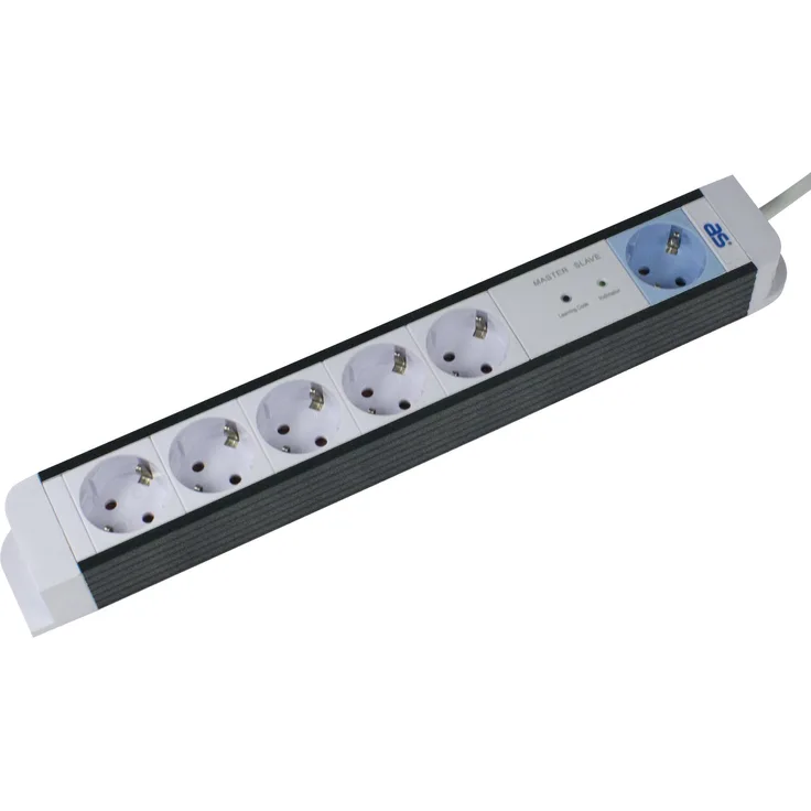 as - Schwabe Master--Slave-Steckdosenleiste FLASH 230 V - 16 A – Mehrfachstecker mit 1 Master & 5 Slave Steckdosen mit 1,5 m Leitung – 6-Fach Steckdosenleiste mit Schuko-Stecker – IP20 I 18672