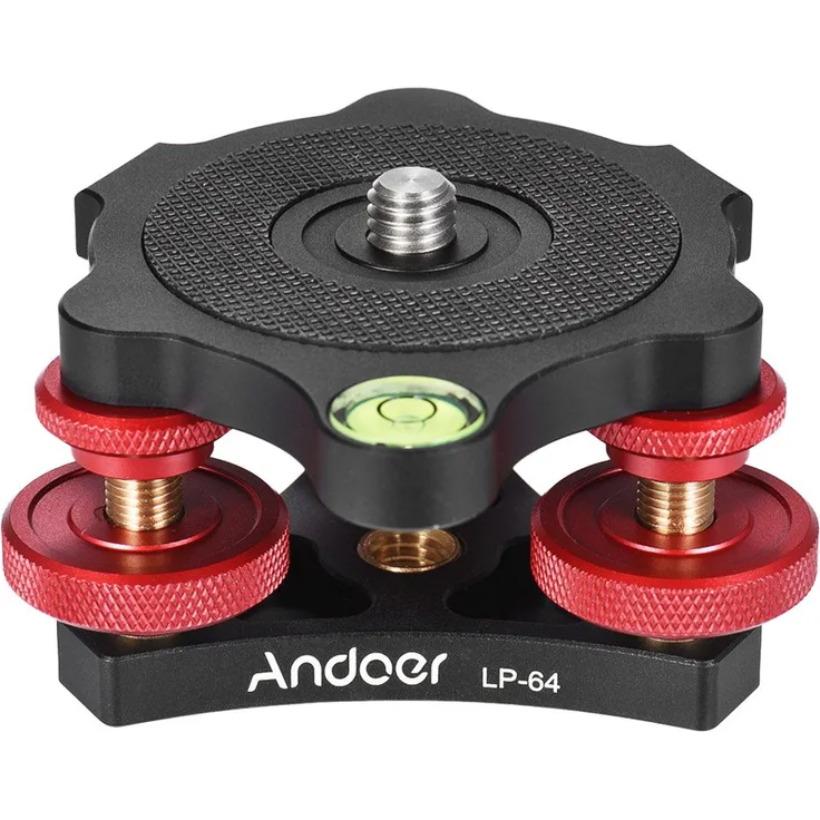 "Andoer LP-64 Stativ Nivellierbasis Tri-Rad Precision Leveler mit Blase Level 3/8 "" Schraube Aluminiumlegierung Max. 15kg / 33Lbs"