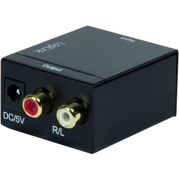 LogiLink CA0100 Koaxial und Toslink auf Analog L-R Audio-Konverter, Elektromagnetisch-Rauschfreie Übertragungen schwarz
