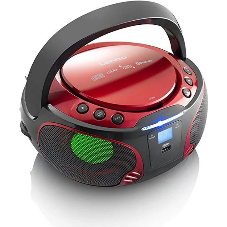 Lenco Boombox SCD-550 Red Tragbarer Cd-Player mit Discolichteffekt, FM Radio, USB Playback, Bluetooth, Aux-Eingang, Kopfhörerbuchse Rot – Bild 2