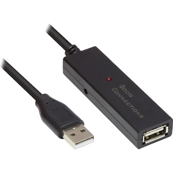 AKTIVES Verlängerungskabel USB 2.0, Stecker A an Buchse A, CU, schwarz, 5m, Good Connections (GC-M0131)