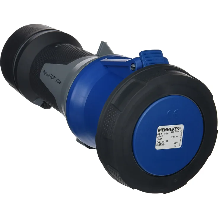 Mennekes 101300055 prolongadores Power Top Xtra, Steckdosen CEE, 230 V, 50 – 60 Hz, 63 A, 3-polig, IP 67 Grad Schutz, Blau