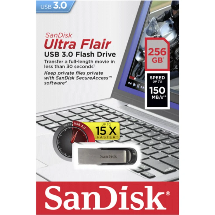 SanDisk Ultra Flair 256 GB USB Flash-Laufwerk USB 3.0 mit bis zu 150 MB-Sek, schwarz – Bild 1