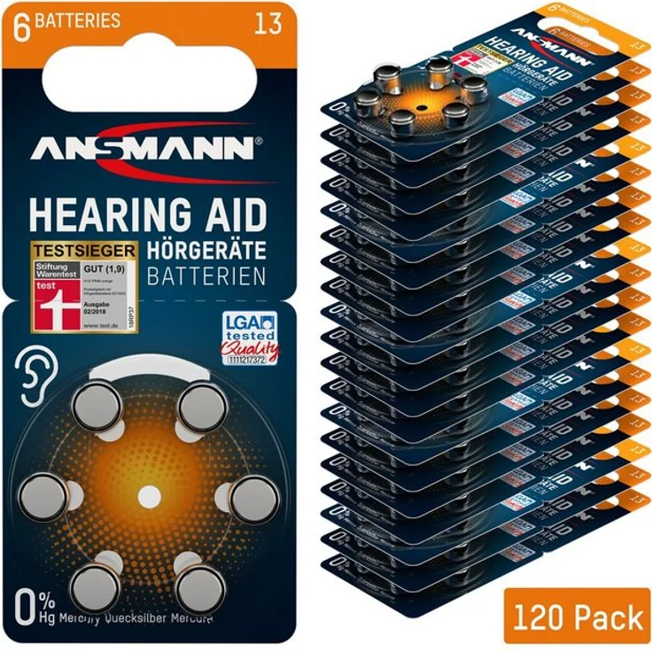 ANSMANN »Typ 13 Hörgerätebatterien Orange 120 Stück - P13 PR48 ZL2« Knopfzelle – Bild 1