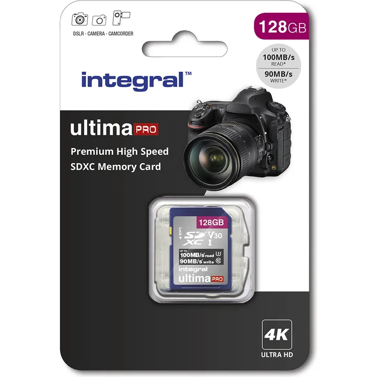 Integral SD-Karte 256 GB, Premium 4K, SDXC Schnellspeicherkarte bis zu 100 MB-s, V30, UHS-I, U3 128 GB 128 GB