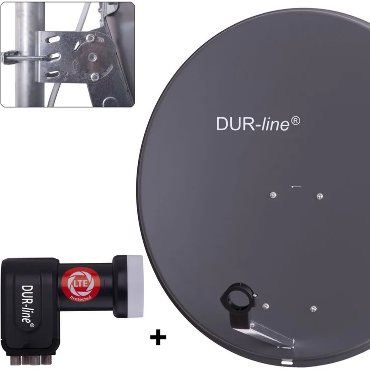DUR-line MDA 80 Satellitenschüssel anthrazit + Quad LNB – Bild 1