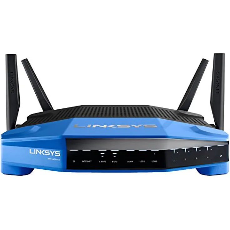 Linksys WRT1900ACS-EU Wireless AC1900 Open Source Router (1900Mbit-s, MU-MIMO, 4 Gigabit Ethernet Ports, 1x USB 3.0, 1x eSata Smart WiFi app), schwarz