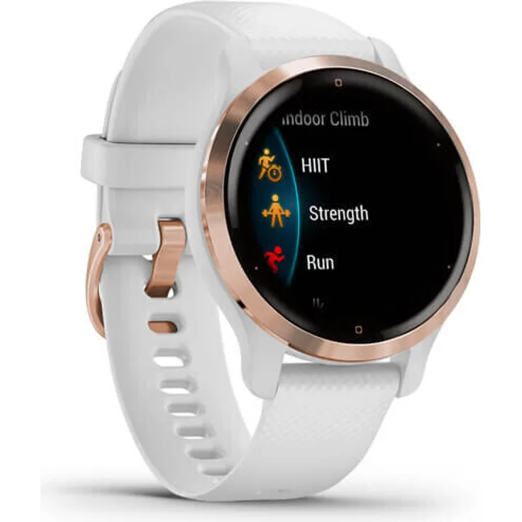 Garmin Venu 2s Smartwatch GPS, Unisex, S, Edelstahl, Kunststoffgehäuse, Silikonarmband, Roségold/Weiß (010-02429-13)