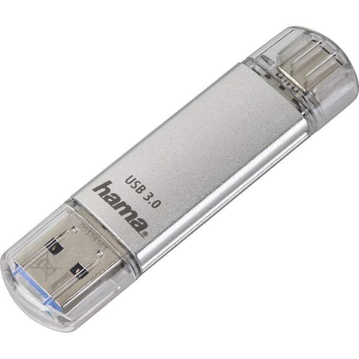 Hama 64GB USB-Speicherstick mit USB 3.0&USB 3.1-Type-C (2-in-1 USB-Stick, z.B. für Android Handy, Tablet, Computer, Notebook, MacBook, OTG, 40MB-s) USB-Typ-C Handy-Stick, Doppel Memory-Stick silber – Bild 1