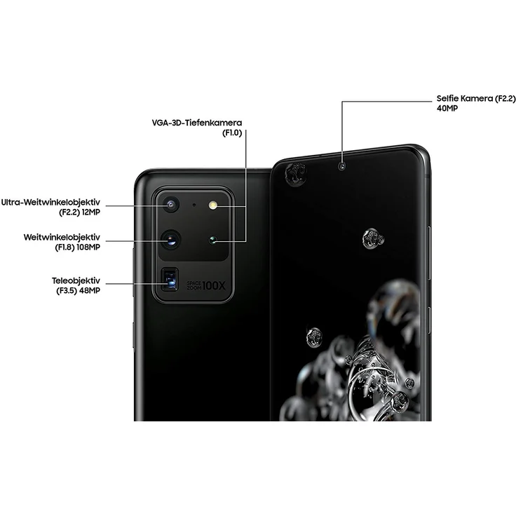 Samsung Galaxy S20 Ultra 5G Smartphone 17,44cm Pixel (6,9 Zoll) Dynamic AMOLED-Display, 128GB interner Speicher, 12GB RAM, Hybrid-SIM, Android, Cosmic Black – Bild 8