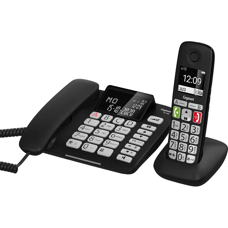 Gigaset DL780 Plus, Schnurgebundenes Telefon & schnurloses Telefon, Kombi-Set, Verstärker-Funktion für extra lautes Hören, hörgerätekompatibel, gemeinsames Telefonbuch, schwarz – Bild 1