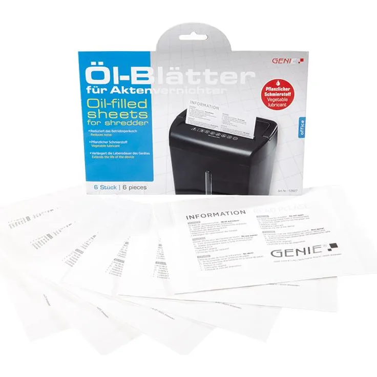 Genie Ölblätter, Ölpapier für Aktenvernichter, 6 Blatt