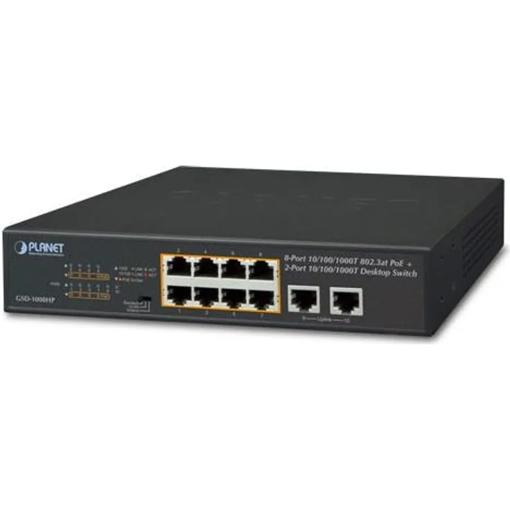 Planet GSD-1008HP ungemanaged Gigabit Ethernet (10/100/1000) Energie Über Ethernet (PoE) Unterstützung 1U Schwarz Netzwerk-Switch (GSD-1008HP)