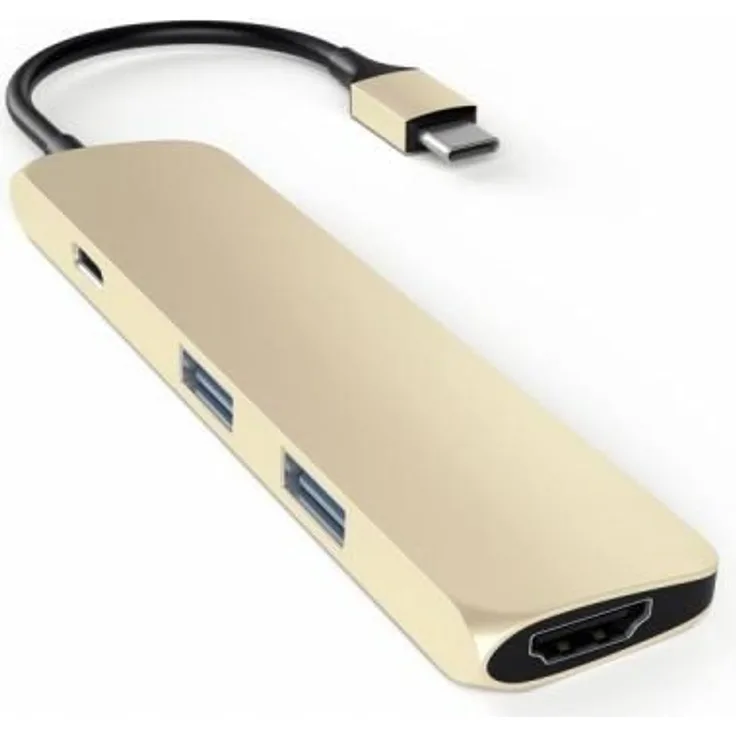 Satechi Schlanker Typ C Multiport-Adapter mit USB-C Ladeanschluss, 4K HDMI, USB 3.0 aus Aluminium für 2016/2017 MacBook Pro und 2015/2016/2017 MacBook (Gold)