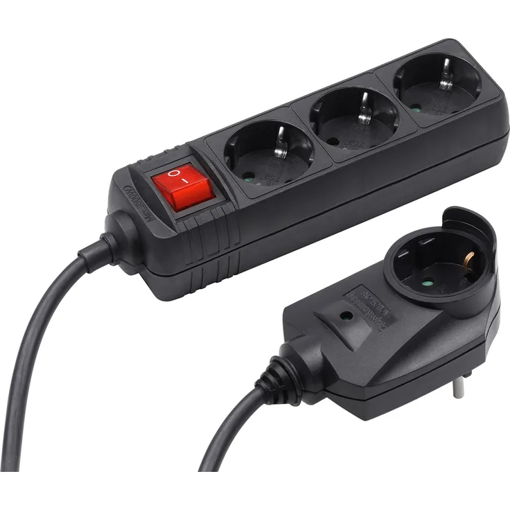 Meister Steckdosenleiste 3-fach, mit Zusatzstecker - 2 m Kabel - schwarz - IP20 Innenbereich - Schalter - Powersplit - Steckerleiste mit Überspannungsschutz - Mehrfachsteckdose - Tido 3-fach - 7430640