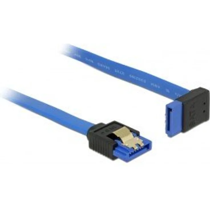 DeLOCK - SATA-Kabel - Serial ATA 150/300/600 - SATA (R) gerade bis SATA (R) nach oben gewinkelt - 1,0m - eingerastet - Blau (84999)