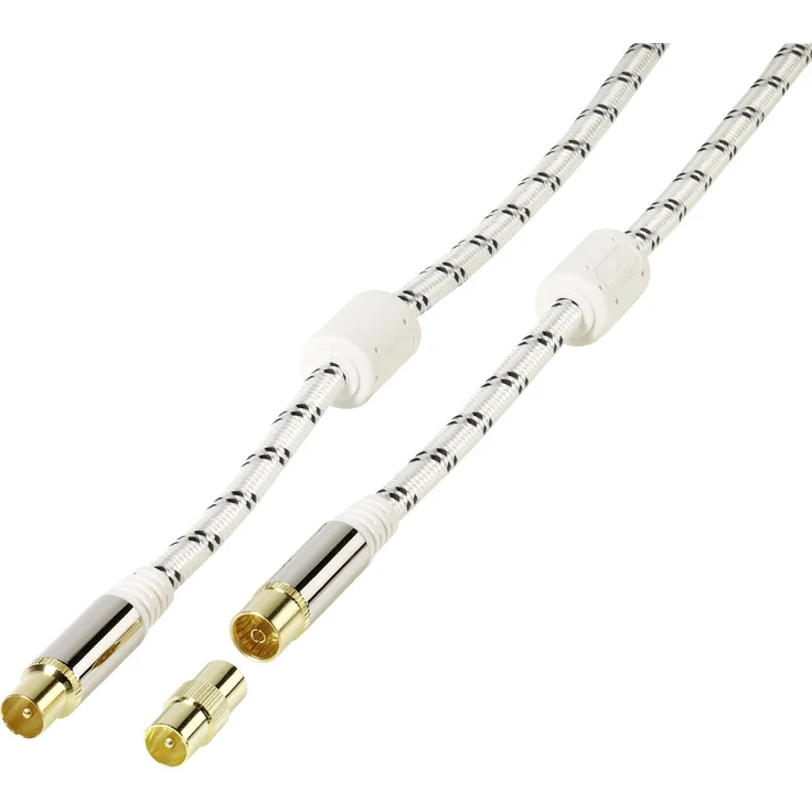 Vivanco Antennen Anschlusskabel (1x Antennenstecker 75 - 1x Antennenbuchse 75 ) 5 m vergoldete Steckkontakte, vierfach geschirmt, mit Ferritkern Weiß (48146)