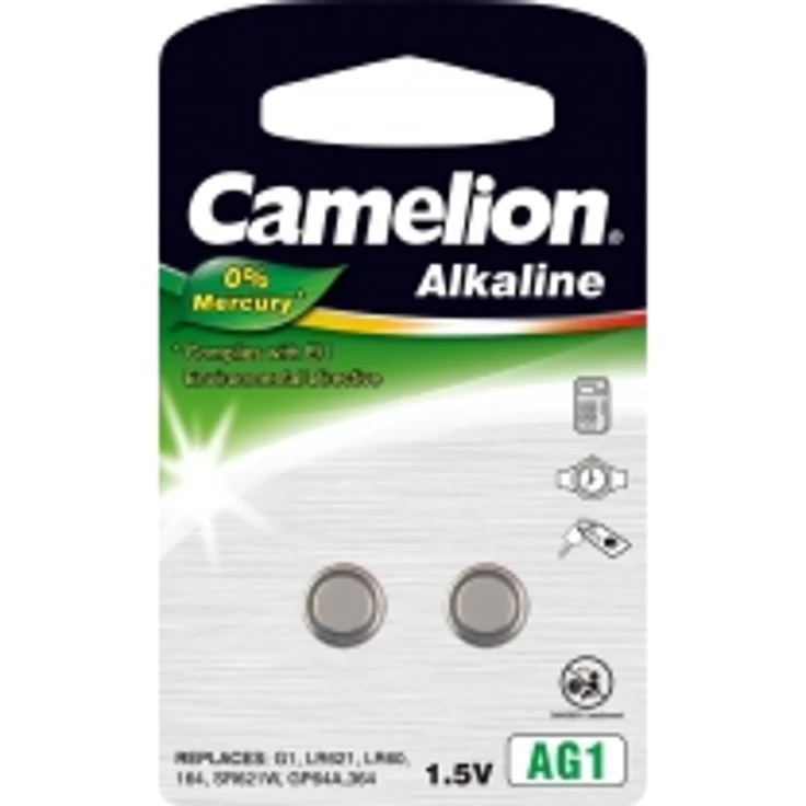 Camelion 12050201 Alkaline Knopfzellen ohne Quecksilber AG1-LR60-LR621-364-1,5 Volt, 2er-Pack – Bild 1