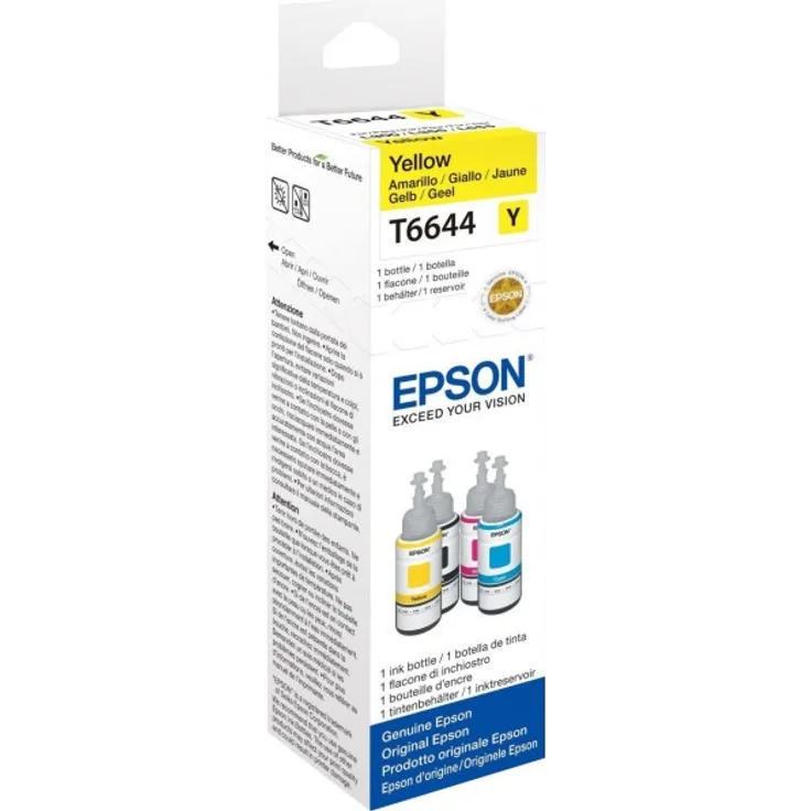 Epson T6644 Original Tinte (Ink bottle 70ml, hohe Reichweite, niedrige Seitenkosten, geeinget für nachfüllbare EcoTank Drucker, Nachfülltinte, Tintenflasche) gelb