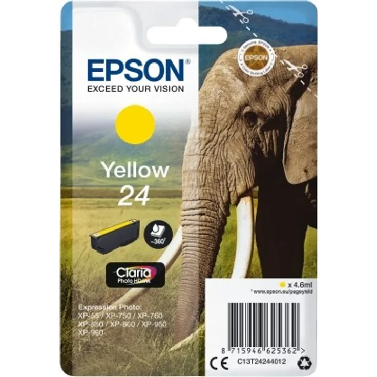EPSON 24 Tinte gelb Standardkapazität 4.6ml 360 Seiten 1-pack blister ohne Alarm