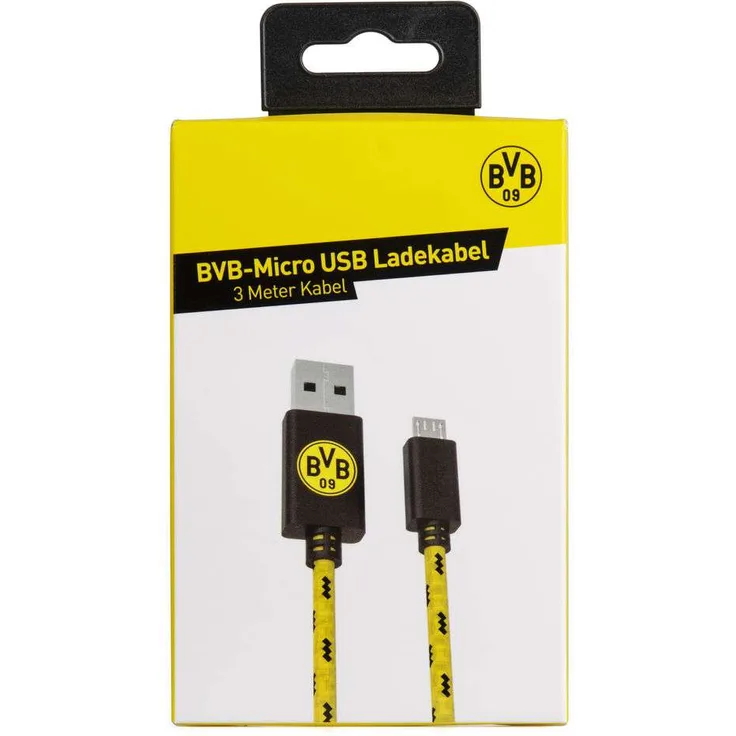 snakebyte BVB Micro USB Ladekabel 3 Meter-Offiziell lizenziertes Borussia Dortmund Micro USB Kabel -Nutzung für Smartphone,Handy,Tablet, Controller,PS4, Xbox, Computer, Laptop, uvm-BVB Design