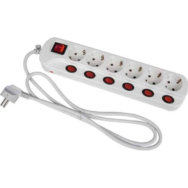 Heitronic 45191 Steckdosenleiste mit Schalter 6fach Weiß Schutzkontakt