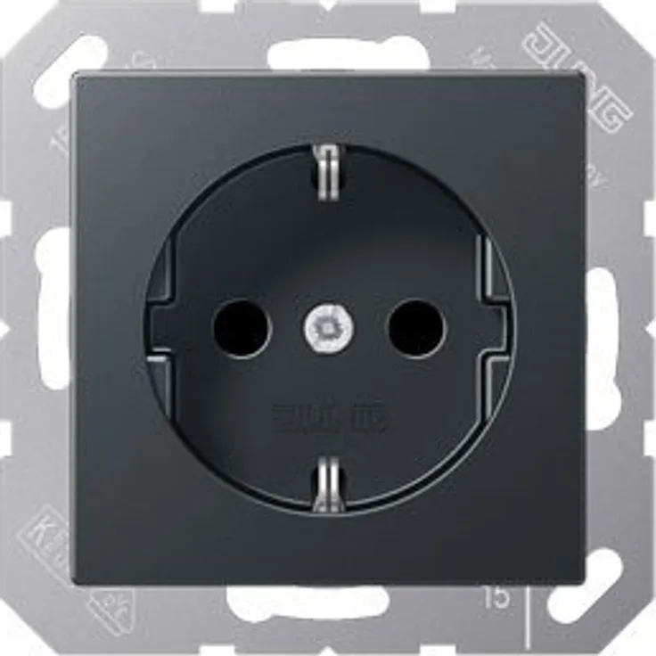 Jung 1520 BFKI ANM Schuko Steckdose 16 A 250 V bruchsicher mit Berührungsschutz Serie A anthrazit matt, 250 V