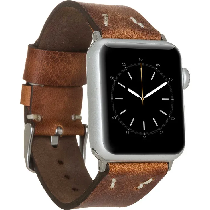 Burkley Apple Watch Leder Armband Vintage Braun Ersatz Uhren-Armband in 42/44mm (BA1)
