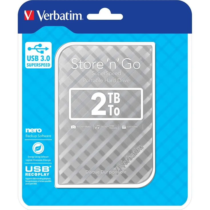Verbatim Store 'n' Go Portable - Festplatte - 2 TB - extern (tragbar) - 2.5 Zoll (6.4 cm) - USB 3.0 - Silber (53198) – Bild 4