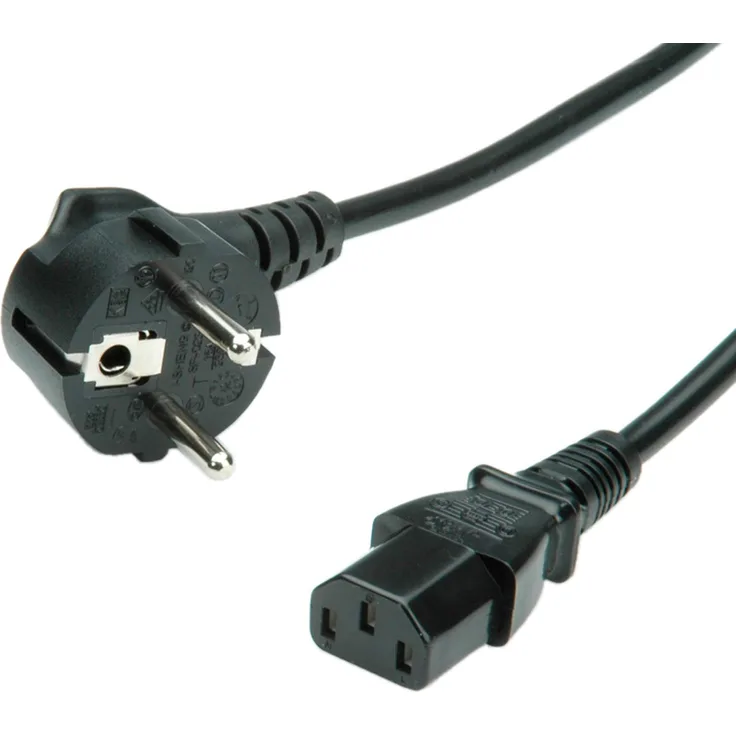 VALUE Netzkabel, gerade IEC-Buchse | Kabel mit Schutzkontakt-Stecker und C13 Kaltgeräte-Buchse | schwarz | 0,6 m