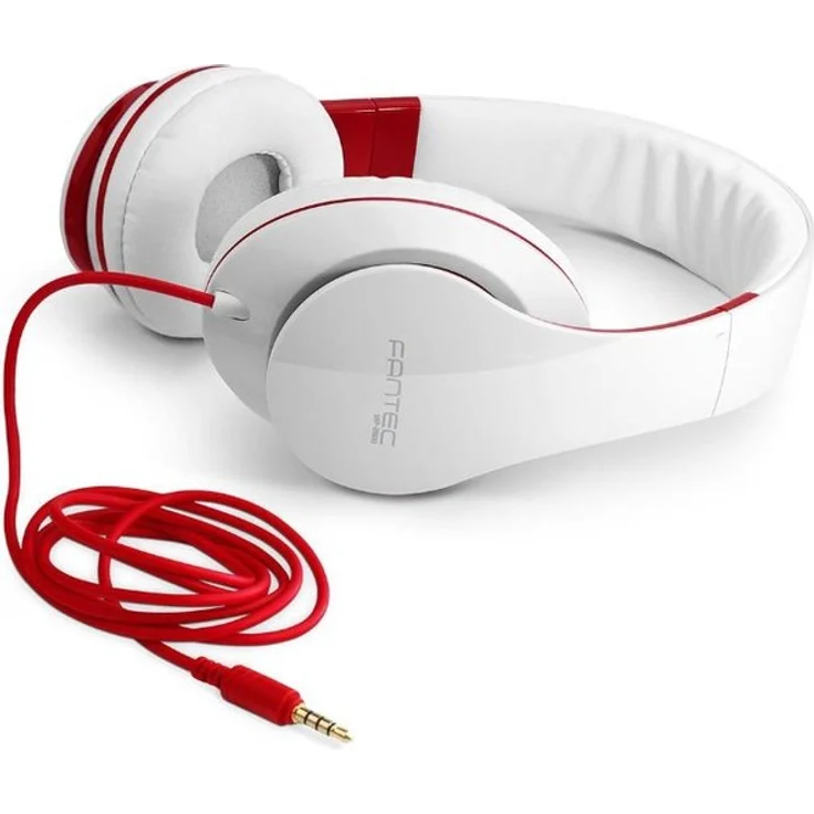 FANTEC SHP-250AJ Stereo HiFi Kopfhörer (mit Bügel, on Ear, 3,5 mm Klinkestecker, bassstark, große und weiche Ohrpolster) weiss-rot – Bild 3
