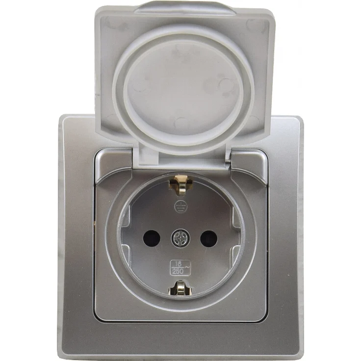 DELPHI Schalterserie silber matt Steckdose m. Deckel